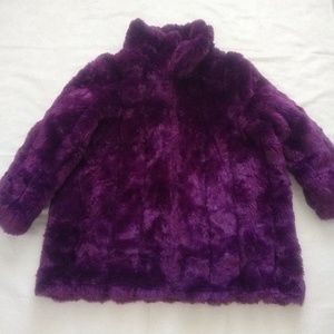 Roaman's Plush Faux Fur Teddy Coat in Deep Purple